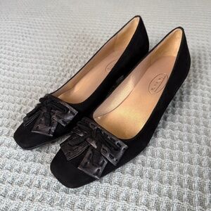 Vintage Talbots Black Suede Genuine Leather Shoes 6.5 Block Heel Pumps 90s Y2K